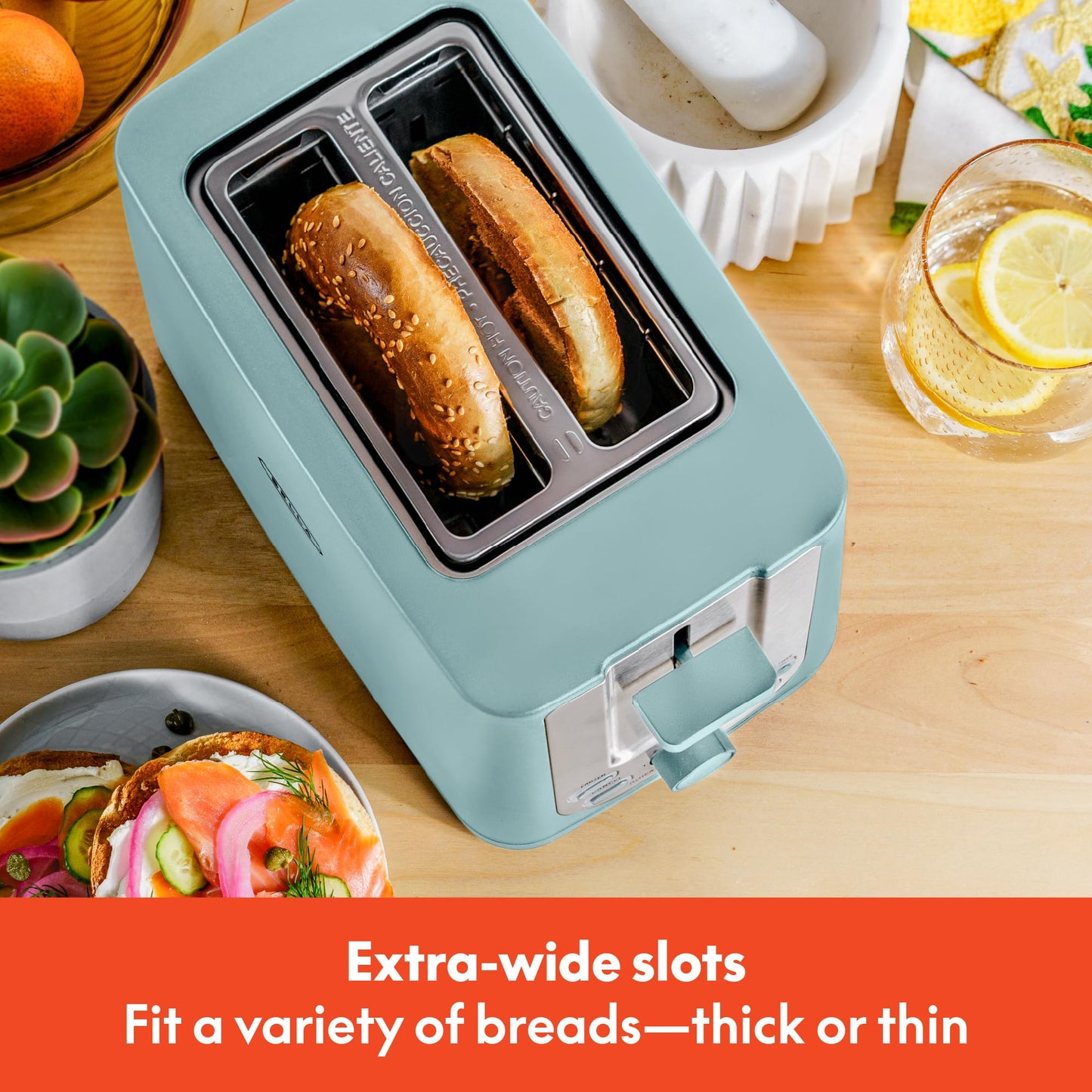 BELLA 2 Slice Toaster with Auto Shut Off - Extra Wide Slots & Removable Crumb Tray and Cancel, Defrost & Reheat Function - Toast Bread, Bagel & Waffle, Aqua