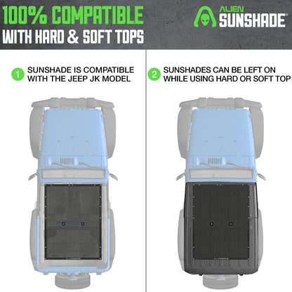 Alien Sunshade Jeep Wrangler JK Black (2007-2018) Full Length Mesh Sun Shade for JK 2 Door - Blocks UV, Jeep Gifts, Wind, Noise - Bikini Jkini Top Cover for Sport, Sport S, Sahara, Rubicon