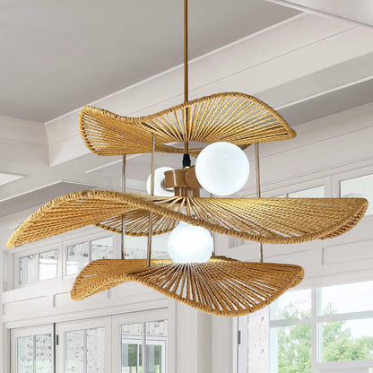WHITECYGNET 24in Farmhouse Rattan Chandeliers Dining Room 3-Tier Large Wicker Chandelier Living Room Boho Light Fixture Rattan Pendant Lights Kitchen Island Woven Hanging Lighting for Bedroom