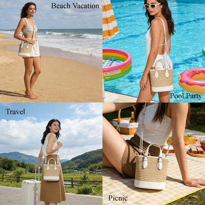Trendy Women’s Straw Bucket Bag Straw Crossbody Bags For Women Summer Beach Clutch Travel Top-handle Shoulder Purse 2026