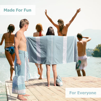 Cohzi Turkish Beach Towel and Tote - Lightweight Beach Bag and Turkish Towel Set. Pool Towel and Carry Bag. Great for Travel, Picnic, Summer Essentials. Aqua