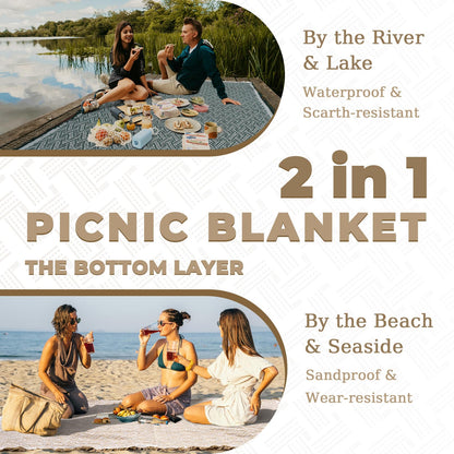 Genovega 2 in 1 Extra Large 80"* 80" Picnic Blankets Waterproof Outdoor Beach Blanket Foldable Camping Mat Supplies Europe Travel Accessories Hawaii Necessities Hiking Items Yellow