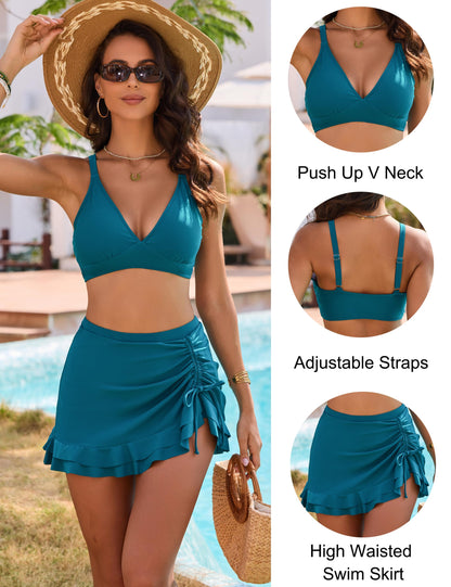 Blooming Jelly Women's High Waisted Bikini Sets Tummy Control Bathing Suit Two Piece Swim Suit 2026 Retro Swimsuit(Blue Green,XX-Large)