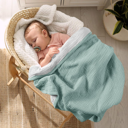 lulumoon Muslin Baby Blanket - Cotton Quilt Blankets for Toddlers - Reversible Nursery Crib Blanket for Baby Boys and Girls 47"x47"(Sage)