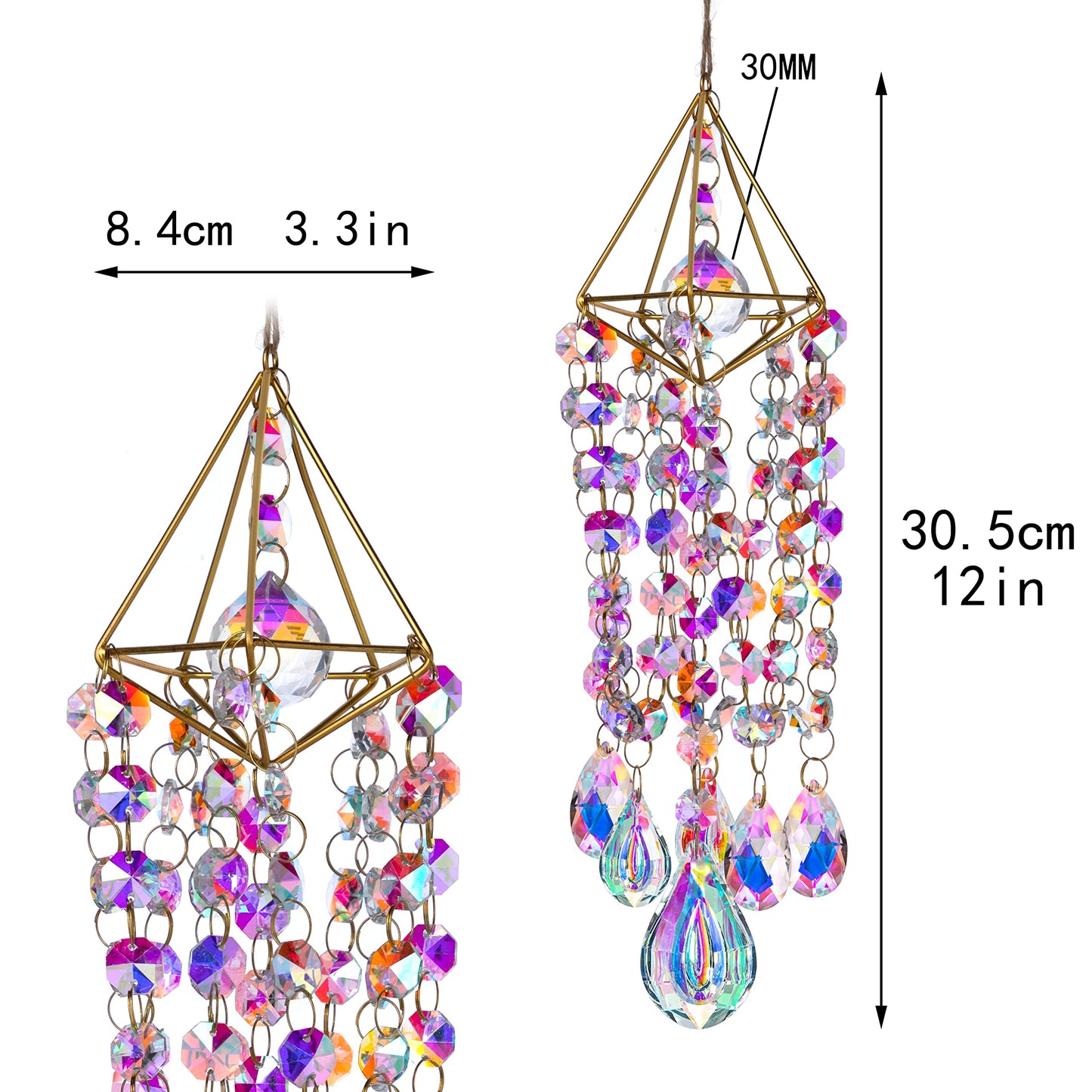 HDCRYSTALGIFTS Crystal Suncatchers for Window Hanging Wind Chime Style Garden Sun Catchers with Crystals Rainbow Maker Indoor Outdoor Decor Handmade Gold Plated