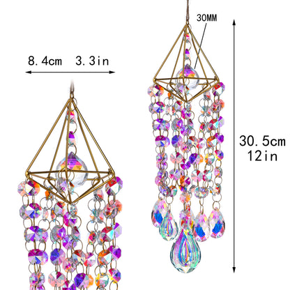 HDCRYSTALGIFTS Crystal Suncatchers for Window Hanging Wind Chime Style Garden Sun Catchers with Crystals Rainbow Maker Indoor Outdoor Decor Handmade Gold Plated