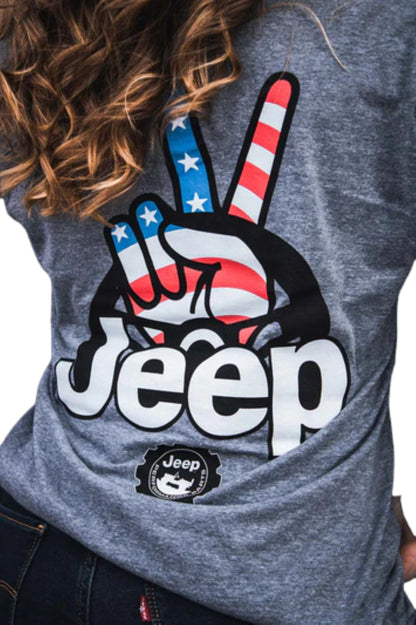 Jeep Ladies Wave USA V-Neck T-Shirt (Heather Grey, XXL)