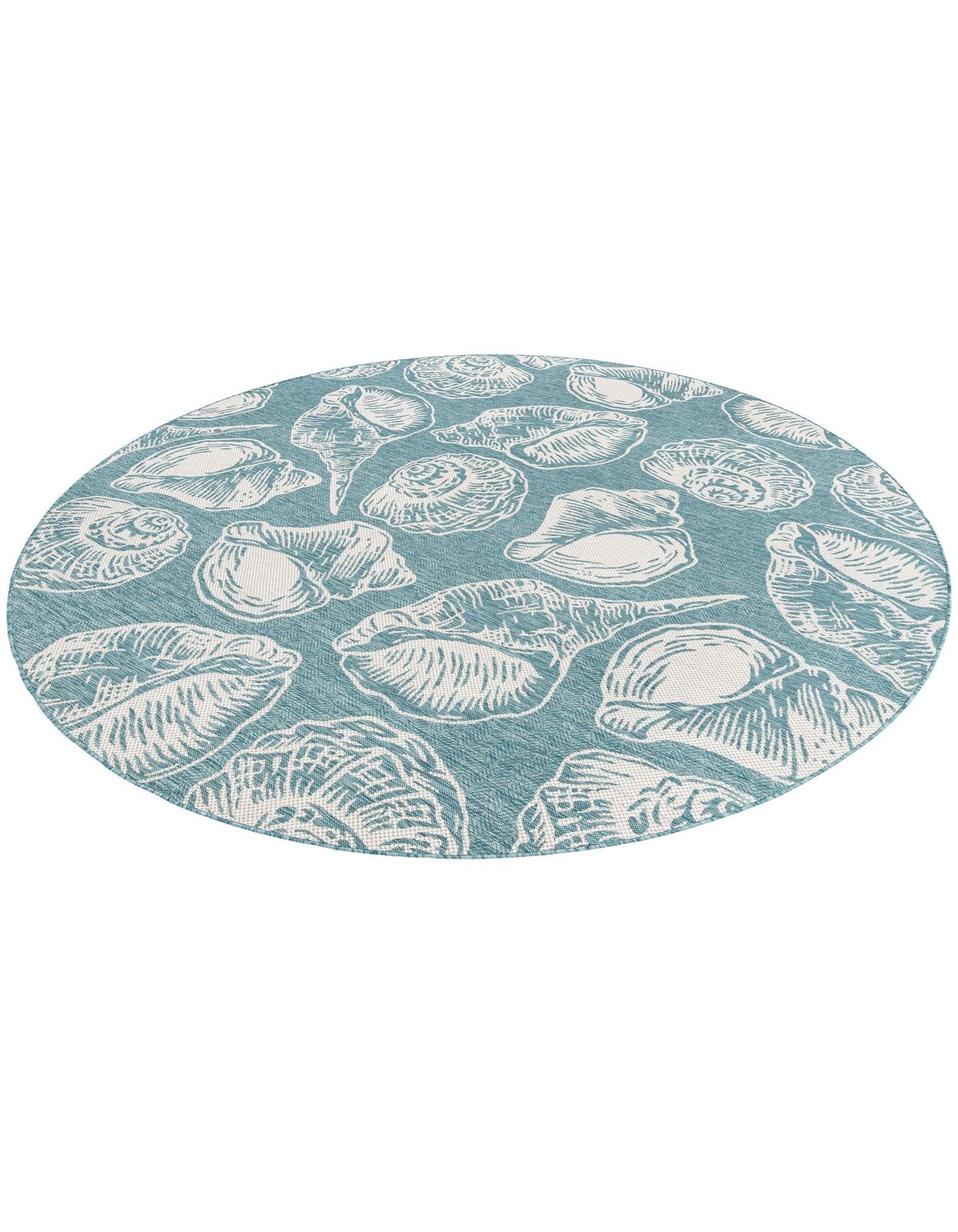 Rugs.com Outdoor Coastal Collection Rug – 10 Ft Round Aqua Flatweave-Pile Rug Perfect for Kitchens, Dining Rooms