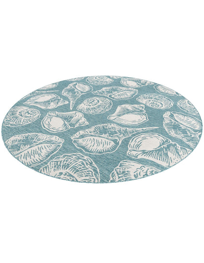 Rugs.com Outdoor Coastal Collection Rug – 10 Ft Round Aqua Flatweave-Pile Rug Perfect for Kitchens, Dining Rooms