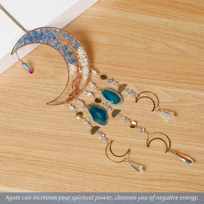 Agate Gemstone Dream Catcher 7 Chakra Tree of Life Dream Catcher with Crystal Stones Handmade Dreamcatcher Wall Decor for Adults Boys Girls,Bedroom,Wedding,Garden,Bless Gift(Blue Moon with Pendant)