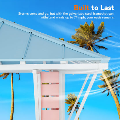 Modern Shade Permanent Coastal Dream Outdoor Bar, Grill Gazebo with USB Charging Socket and Hooks, Outdoor Gazebo with 2 Open Sides, Galvanized Steel Pavilion for Swimming Pool, Backyard, BBQ, Party