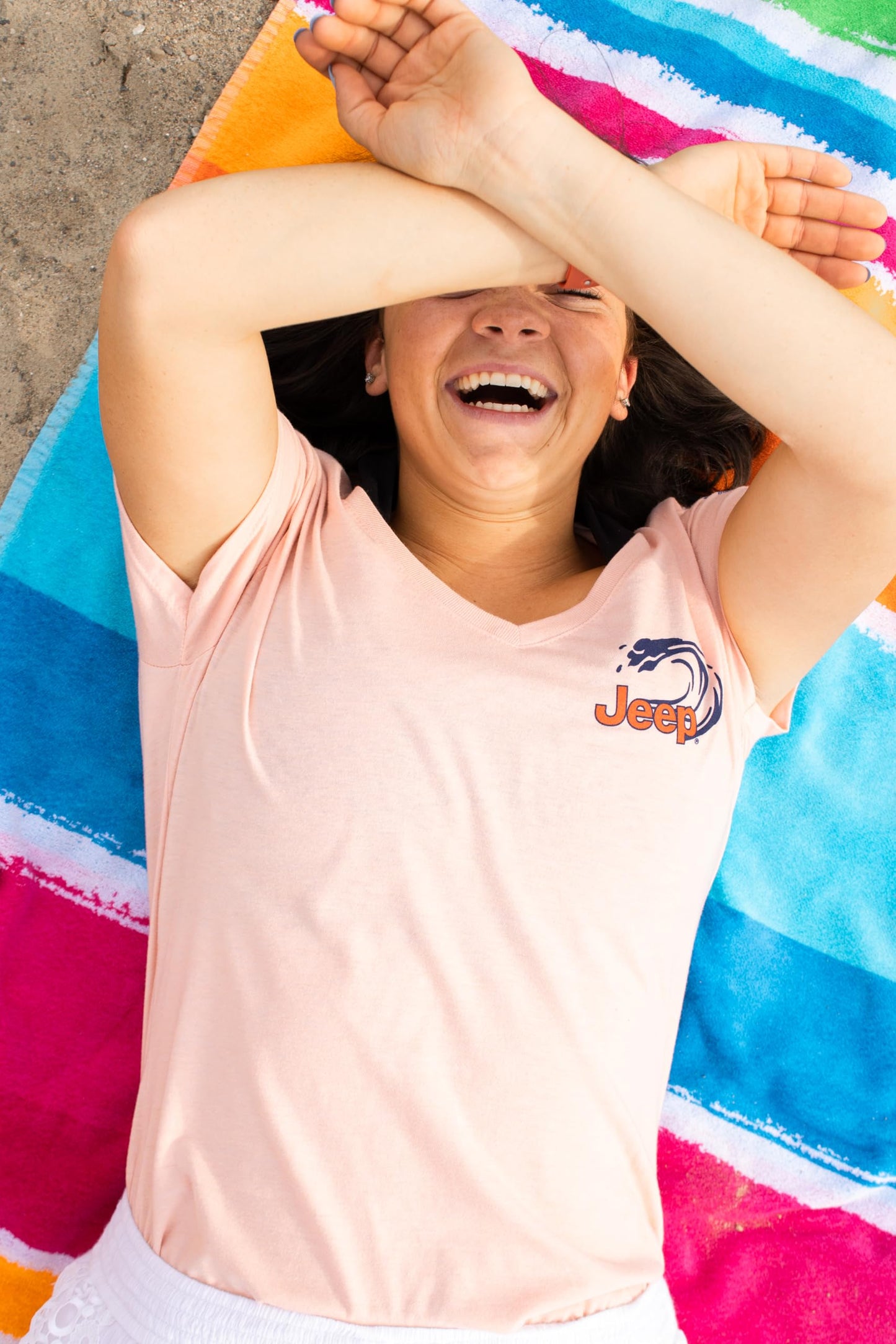 Jeep Ladies Beachin' Good Time V-Neck T-Shirt for Women (Heather Peach, XXL)