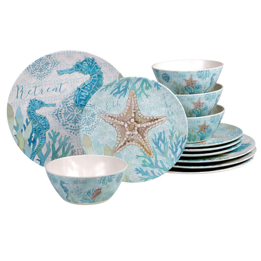 Certified International Beachcomber 12 piece Melamne Dinnerware Set, Service for 4