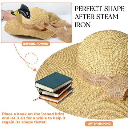 Beach Sun Hats for Women,Wide Brim Straw Hat Floppy Packable UPF 50+ UV Protection with for Summer