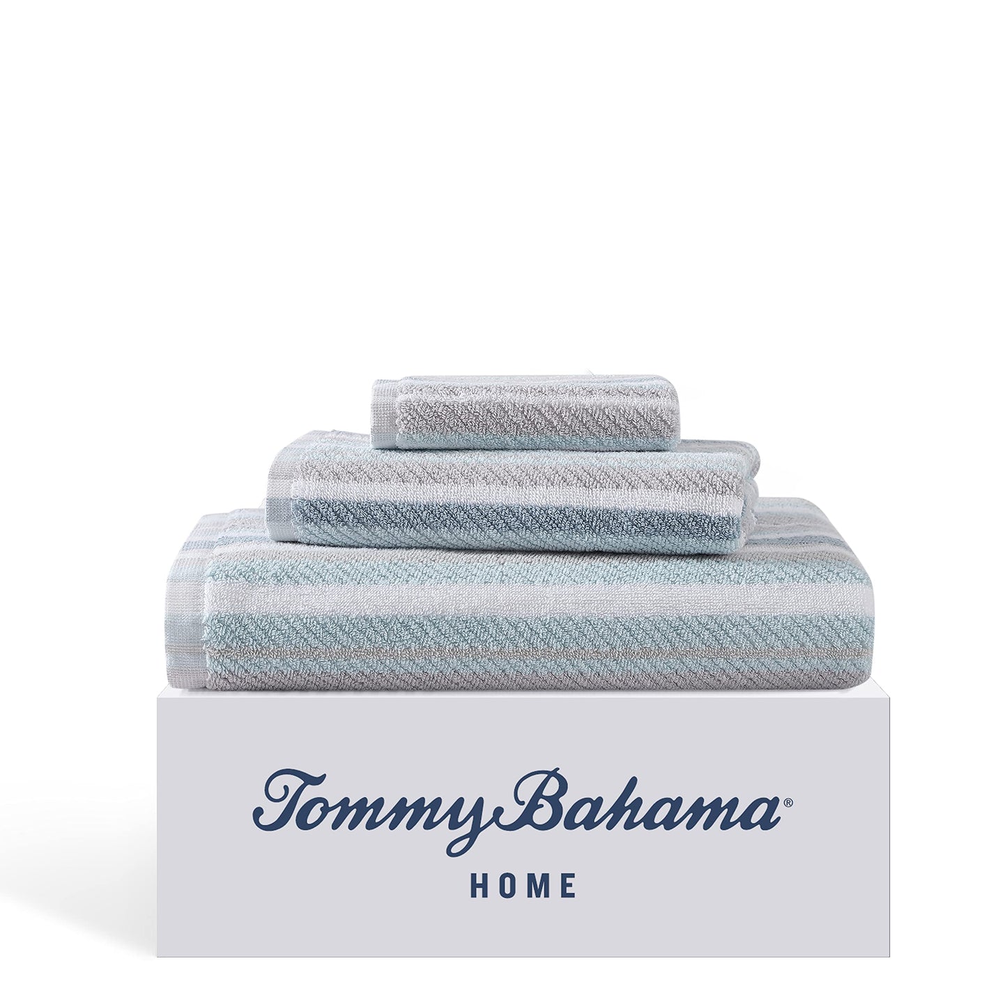 Tommy Bahama - Bath Towels, 100% Soft & Absorbent Yarn-Dyed Cotton with Twill Texture, Low Linting & Fade Resistant, Medium Weight Bathroom Towels (Ocean Bay Tranquil Blue, 3 Piece)