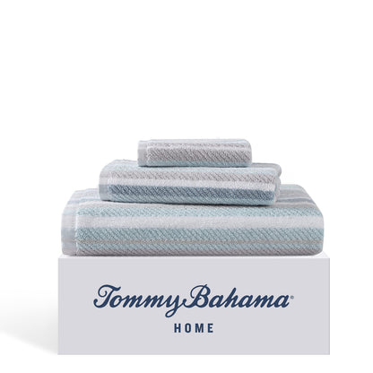 Tommy Bahama - Bath Towels, 100% Soft & Absorbent Yarn-Dyed Cotton with Twill Texture, Low Linting & Fade Resistant, Medium Weight Bathroom Towels (Ocean Bay Tranquil Blue, 3 Piece)