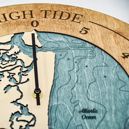 Sea & Soul Amelia Island Tide Clock, 3D Water Depth Tidal Clock, Nautical Map High Tide Clock, Fisherman Gift, Coastal Décor, Nautical Décor (Birch/Blue Green)