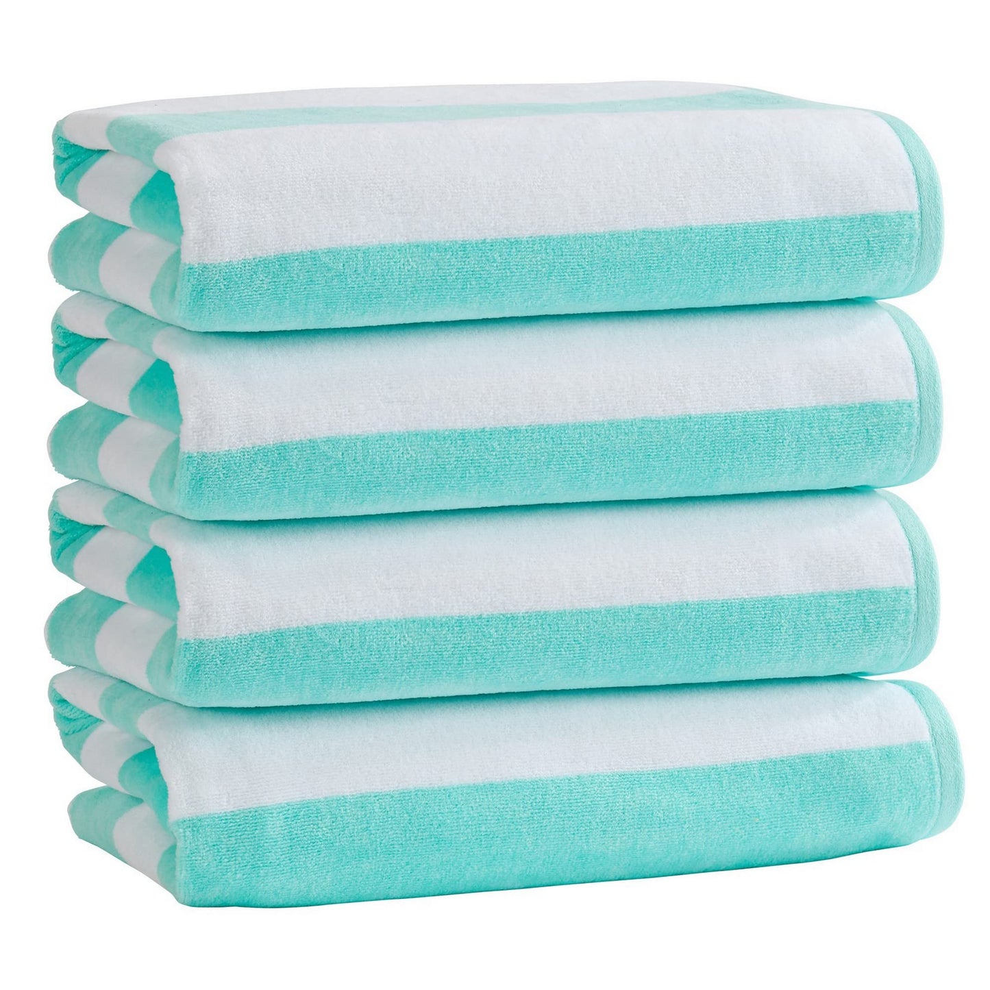 100% Cotton Velour Cabana Stripe Beach Towel Set 30" x 60" - Ultra Soft, Plush, & Highly Absorbent Towels for Pool, Beach, & Swimming. Marina Collection (4-Pack, Sea Green)