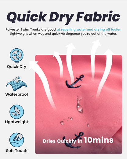 MaaMgic Mens Quick Dry Anchor Swim Trunks with Mesh Lining Swimwear Bathing Suits,Red-glm009,Medium