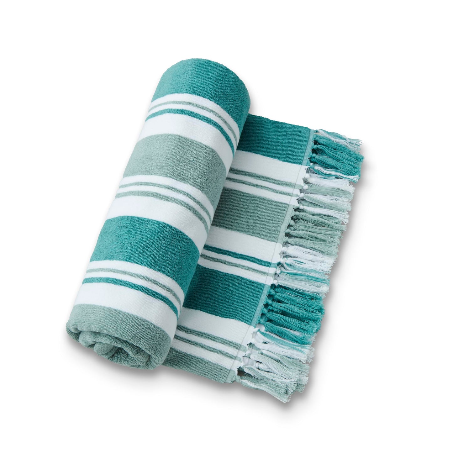 Laguna Beach Textile Co. Striped Cabana Beach Towel - Oversized, Plush 630 GSM Cotton - Palm Green