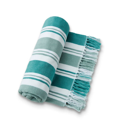 Laguna Beach Textile Co. Striped Cabana Beach Towel - Oversized, Plush 630 GSM Cotton - Palm Green