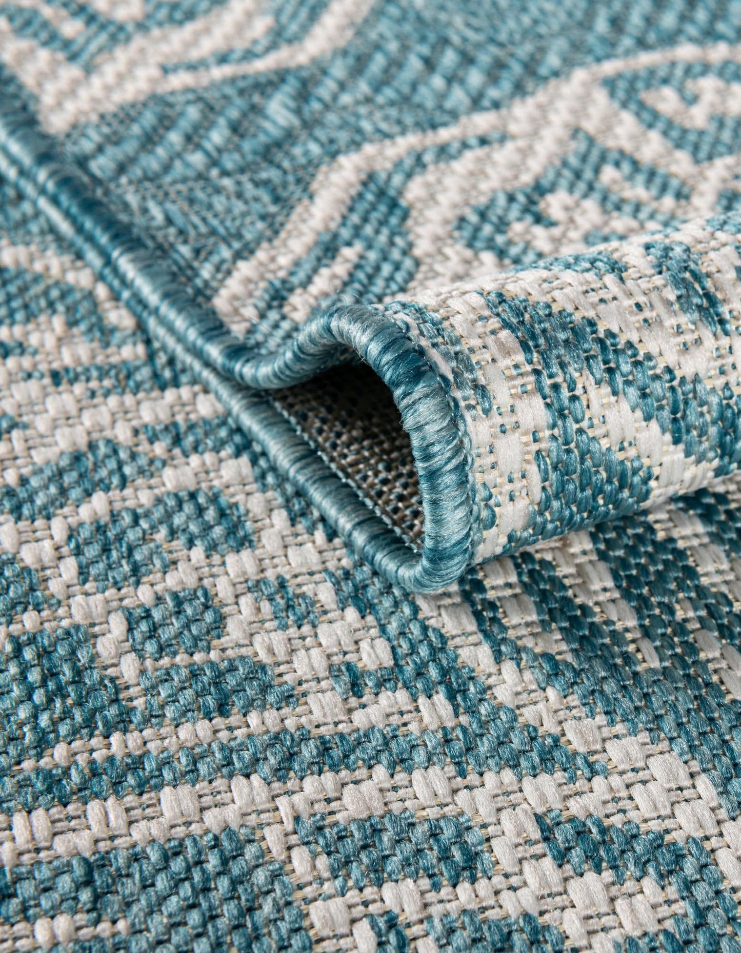 Rugs.com Outdoor Coastal Collection Rug – 10 Ft Round Aqua Flatweave-Pile Rug Perfect for Kitchens, Dining Rooms