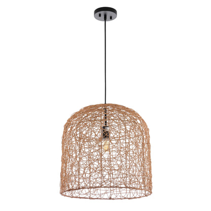 SAFAVIEH Lighting Collection Bianco Boho Coastal Tropical Natural Rattan 18-inch Pendant