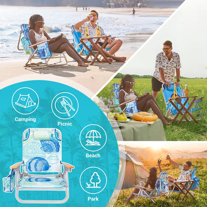 #WEJOY Beach Chair with 4 Positions for Adults Portable Backpack Aluminum Beach Chair with Wooden Armrest Lightweight Folding Chairs with Back Pocket Bag for Lawn Pool Patio Camping (Cyan Green)