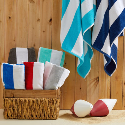 100% Cotton Velour Cabana Stripe Beach Towel Set 30" x 60" - Ultra Soft, Plush, & Highly Absorbent Towels for Pool, Beach, & Swimming. Marina Collection (4-Pack, Sea Green)