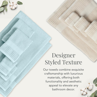 NY Loft 100% Cotton Towel Set 6 Piece | Super Soft & Absorbent Quick-Dry 2 Bath Towels 2 Hand Towels & 2 Washcloths |Textured and Durable Cotton | Trinity Collection (6 Piece Set, Seafoam)