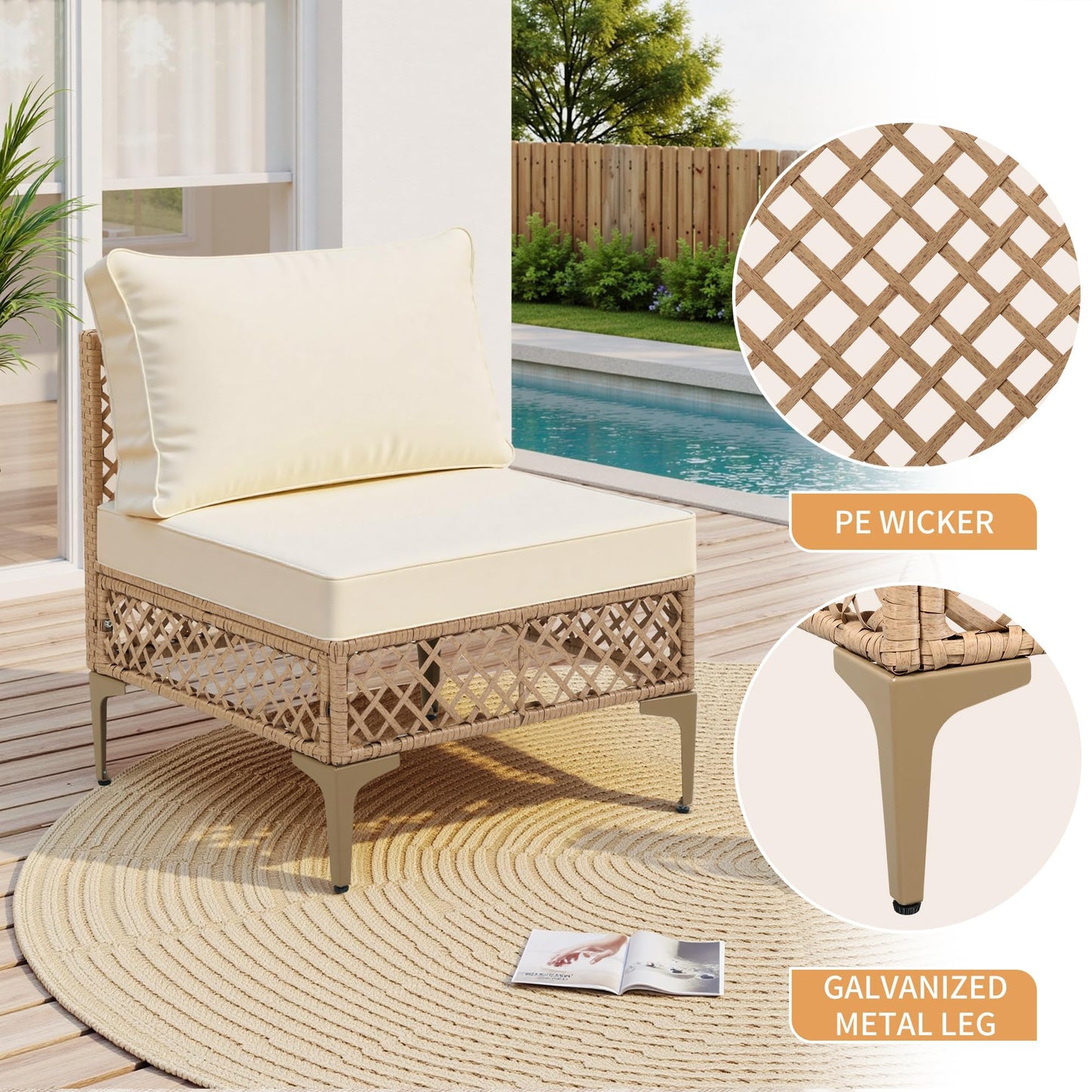 FHFO 7 Piece Patio Furniture Set, Outdoor Wicker Modular Sectional Patio Conversation Set with Thicker Cushion & Tempered Glass Coffee Table for Backyard, Poolside, Porch (Yellow/Beige)