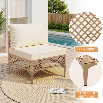 FHFO 7 Piece Patio Furniture Set, Outdoor Wicker Modular Sectional Patio Conversation Set with Thicker Cushion & Tempered Glass Coffee Table for Backyard, Poolside, Porch (Yellow/Beige)