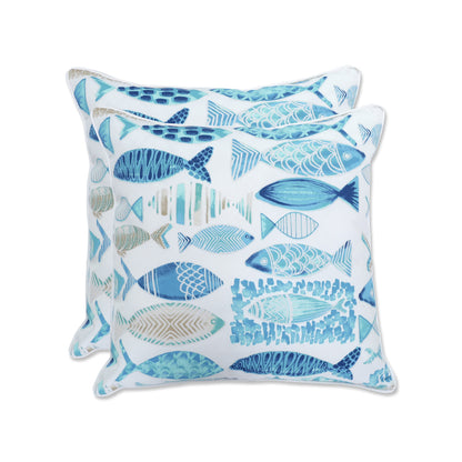 Pillow Perfect Outdoor/Indoor Throw Pillows, Large - 18.5" x 18.5", Blue Hooked Seaside 2 Count