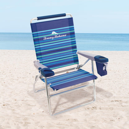 Tommy Bahama Set of 2 Highboy 4 Position Beach Chairs 15 Inch Seat Height with Cupholder, Side Storage Pouch and Mobile Phone Holder