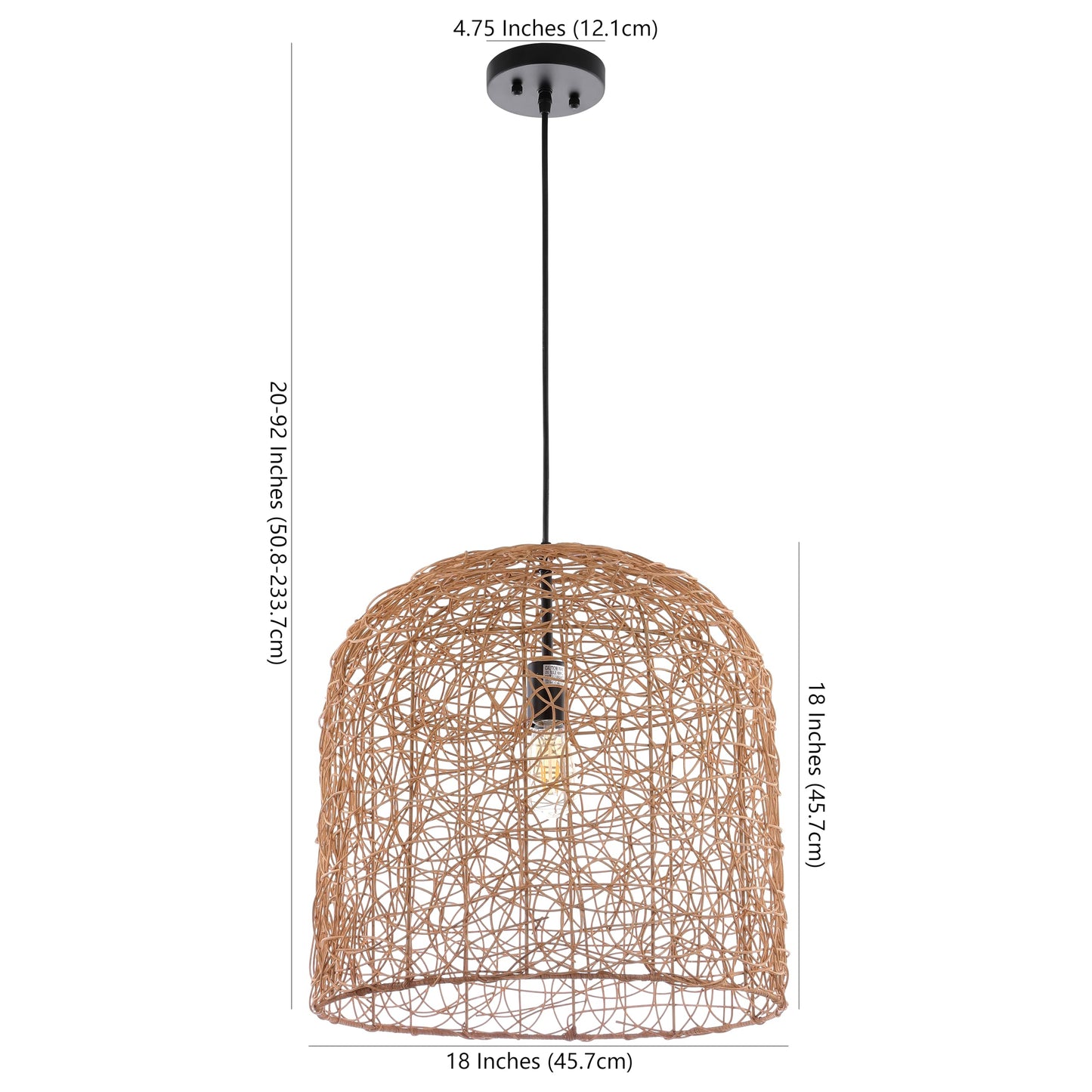 SAFAVIEH Lighting Collection Bianco Boho Coastal Tropical Natural Rattan 18-inch Pendant