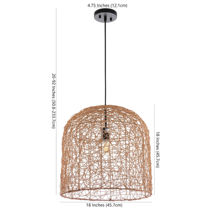 SAFAVIEH Lighting Collection Bianco Boho Coastal Tropical Natural Rattan 18-inch Pendant