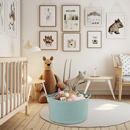 XUANGUO Large Cotton Rope Basket – 22"x14" Woven Storage Basket for Blankets, Toys, Laundry, and Nursery – Round Baskets for Living Room, Kids, and Pets Light Green