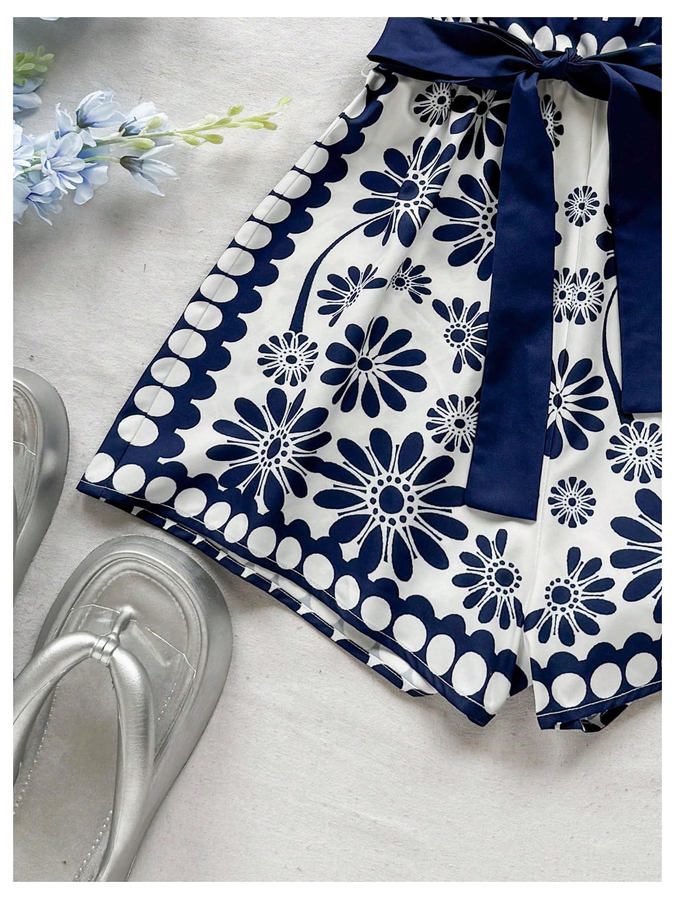 SweatyRocks Women's Summer Boho Strapless Romper Floral Sleeveless Short Jumpsuits Beach Vacation Clothes Dark Blue Medium