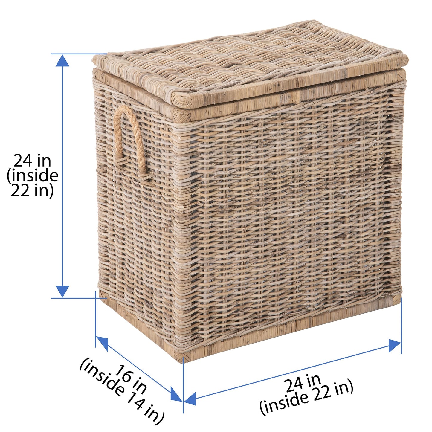 Kouboo Tall Rattan Storage Basket with Handles and Lid Wicker Trunk for Bedroom, Bathroom or any Room Natural Coastal Beach Style Decor 24 in. H x 24 in. W x 16 in. D - from