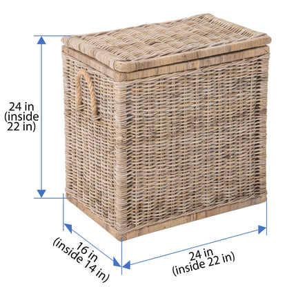 Kouboo Tall Rattan Storage Basket with Handles and Lid Wicker Trunk for Bedroom, Bathroom or any Room Natural Coastal Beach Style Decor 24 in. H x 24 in. W x 16 in. D - from
