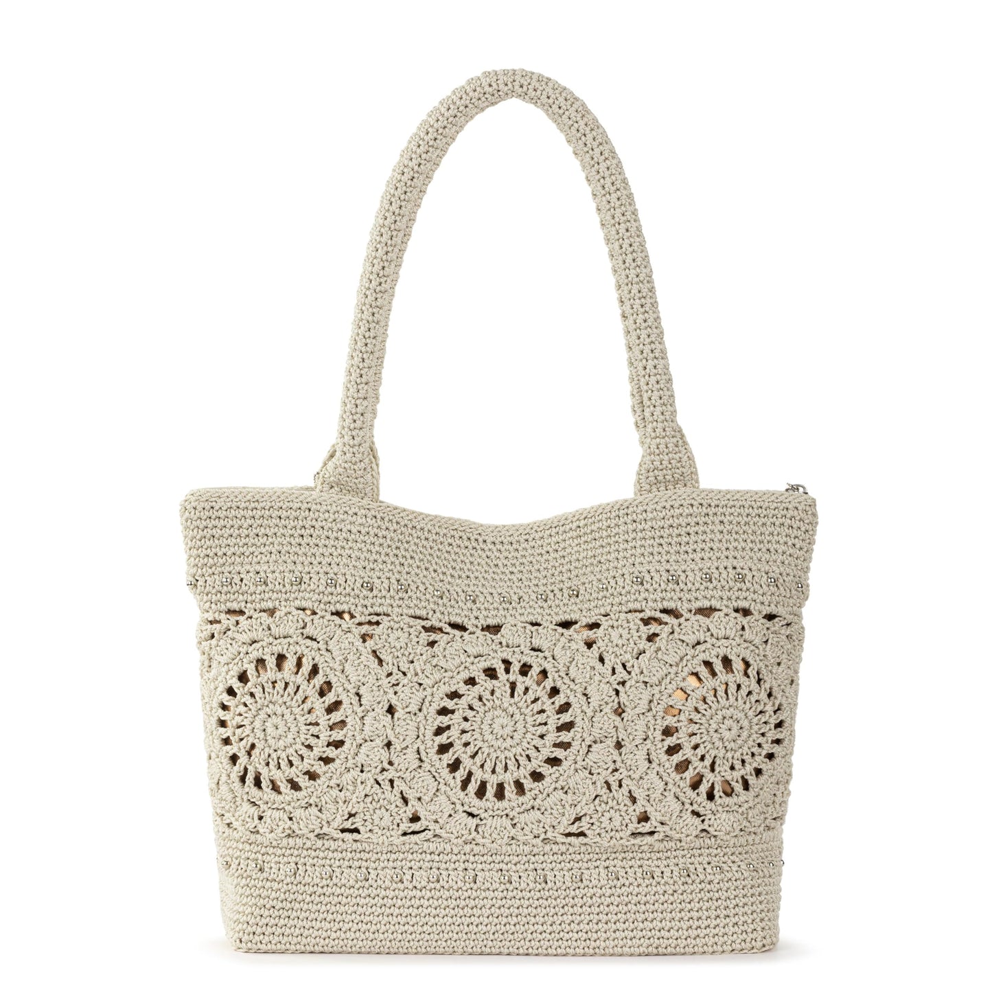 The Sak Crafted Classics Tote Bag - Hand Crochet Women's Purse For Everyday, Travel, Beach Bag - Carryall Shoulder Bag Straps - Natural Medallion