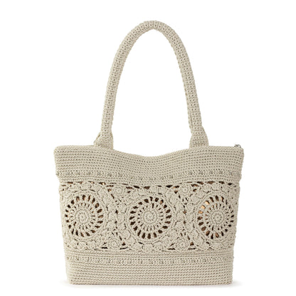 The Sak Crafted Classics Tote Bag - Hand Crochet Women's Purse For Everyday, Travel, Beach Bag - Carryall Shoulder Bag Straps - Natural Medallion