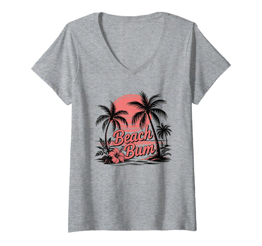 Women's Beach Bum Tropical Sunset V-Neck T-Shirt
