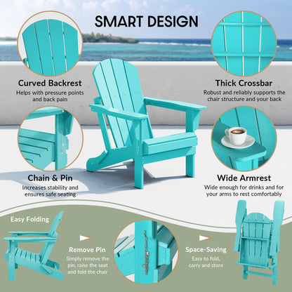 WestinTrends Malibu 5-Piece HDPE Adirondack Chair Outdoor Patio Square Table Conversation Set, Turquoise