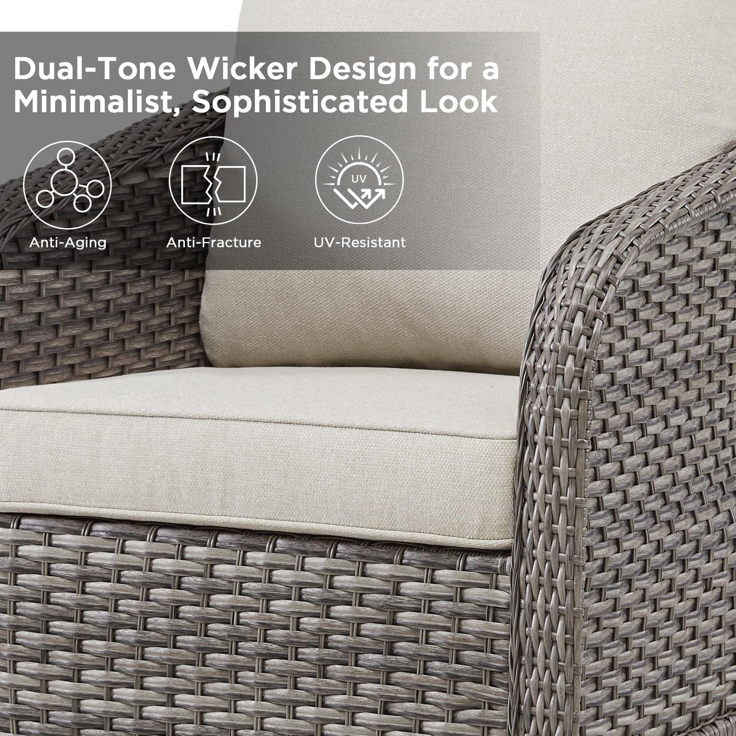 Belord 73" Wicker 3-seat Patio Sofa Couch, All Weather Outdoor Rattan Wicker Sofa High Back Couch with Wide Armrest, Comfy Cushion, Patio Conversation Set for Deck Backyard Garden(Grey/Beige)