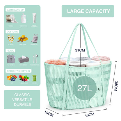 KALIDI FANCY FOREST Beach Mesh Tote Bag, Womens Shoulder handbag MAX 27L Grocery Bag Mint Green