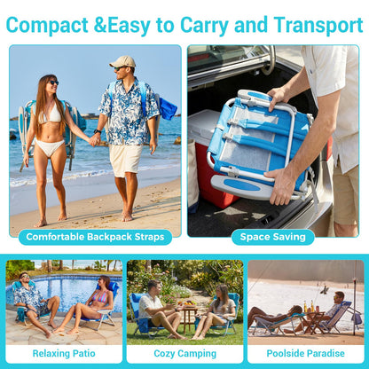 #WEJOY Beach Chair for Adults, Reclining Adjustable Position,Lay Flat Lightweight Folding Portable Aluminum Chair with Backpack Straps,Padded headrest, Heavy Duty 400 lbs Lawn Chair for Beach, 2 Pack