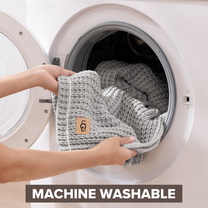 UGG Luna Knit Blanket Throw Cotton Chunky Soft Throw for Couch or Bed Cozy Warm Waffle Giftable Lightweight Blanket for Living Room Bedroom or Dorm Machine Washable, 50-inch x 70-inch, Stone Grey