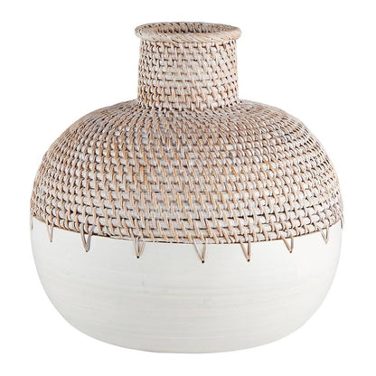 47th & Main Woven Seagrass and Bamboo Vase for Home Décor, Large, White/Natural