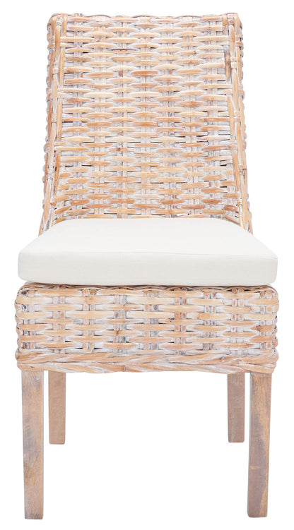 SAFAVIEH Home Collection – Suncoast Set of 2 Natural White Wash Rattan Arm Chairs with Cushions, Coastal Style Seating, Fully Assembled (FOX6540A-SET2)